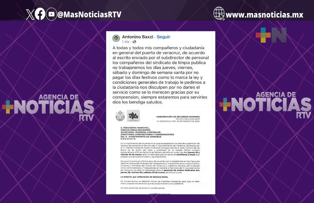 En Semana Santa, Ayuntamiento  de Veracruz suspende servicio de limpia pública
